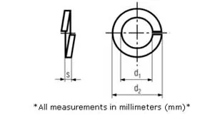 SS 304 Spring Washers Dimensions