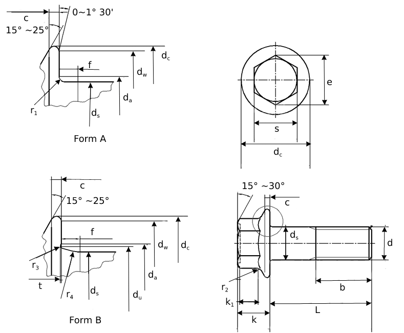 DIN 6921 Hex Flange Bolts Drawing